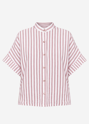 Short-sleeve Muslin Blouse with Stripes - Pink