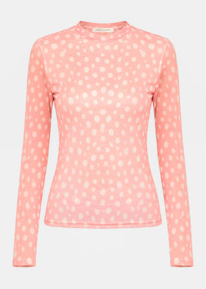 Getupftes Mesh Shirt mit Rundhals - rosa