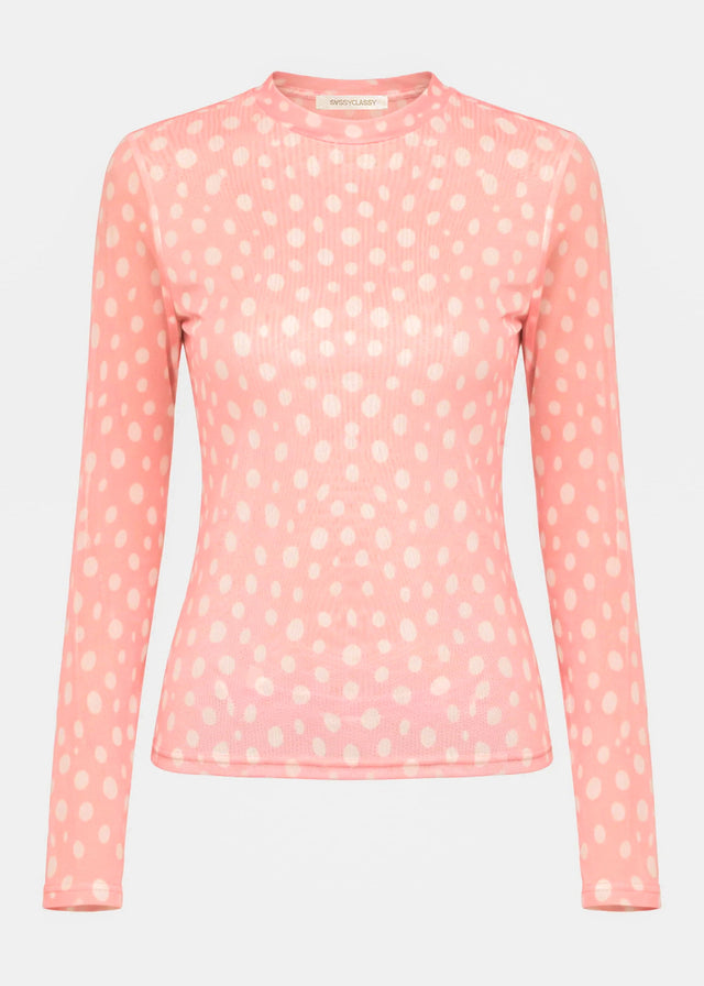 Getupftes Mesh Shirt mit Rundhals - rosa