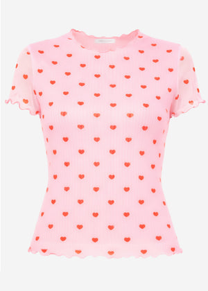 Mesh T-shirt with heart print - pink