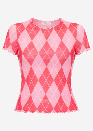 Mesh T-shirt with diamond print - pink