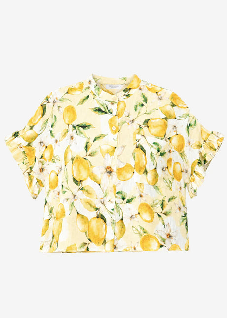 Kurzarm Musselin Bluse mit Lemon Print - gelb von SASSYCLASSY