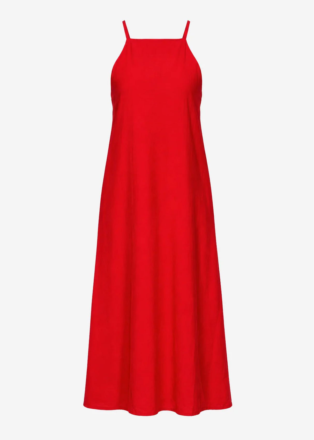Langes Slip Kleid mit Trägern - rot
