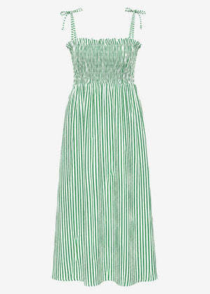 Gestreiftes Maxi Musselin Kleid mit Trägern - grün