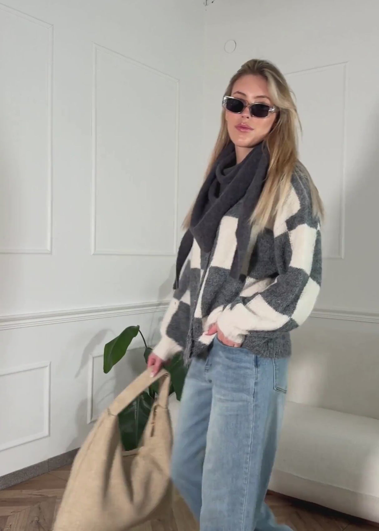 Cardigan im Karomuster - grau