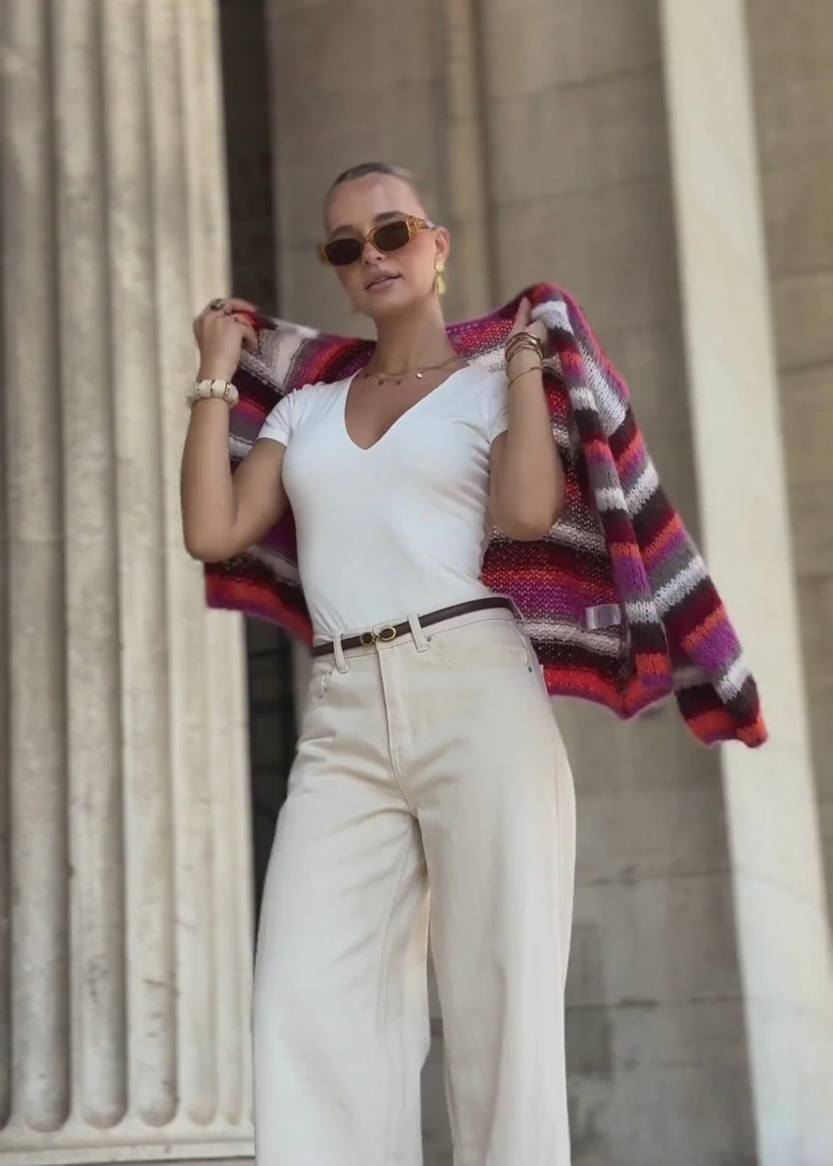 Striped cardigan - pink orange