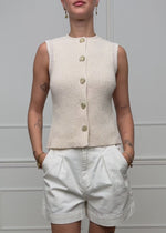 Knitted top with shell buttons - off-white