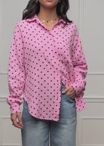 Oversize Musselin Bluse mit braunen Punkten - rosa