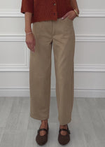 Faux suede barrel-leg trousers - beige