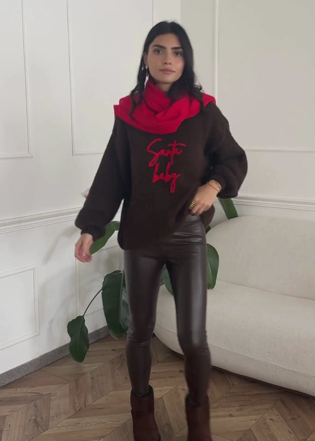 Oversize Strickpullover mit Stickerei - braun von SASSYCLASSY
