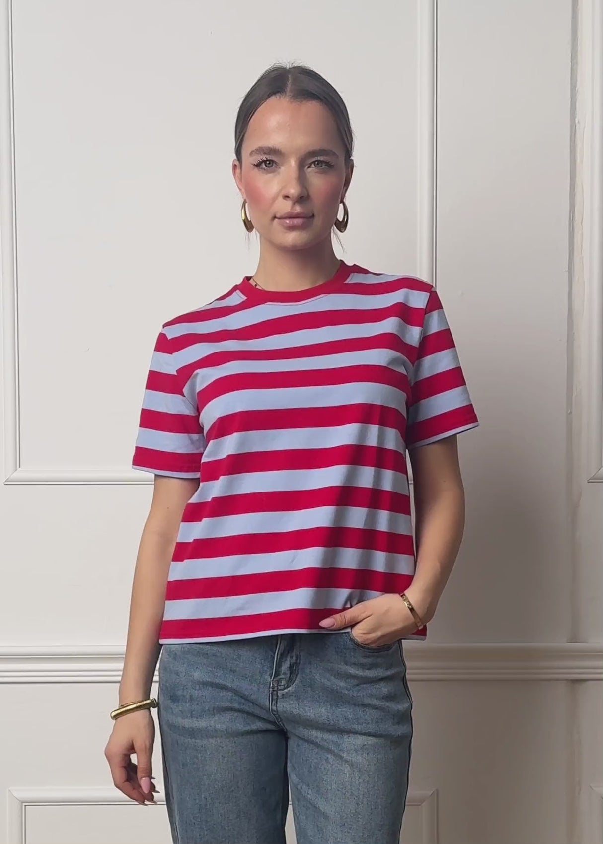 T-Shirt mit Blockstreifen - flieder-rot von SASSYCLASSY
