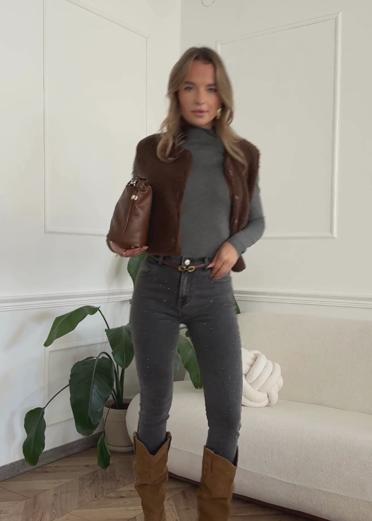 Teddy Weste mit Knöpfen - braun