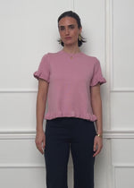 Short-sleeved sweater with ruffles - pink