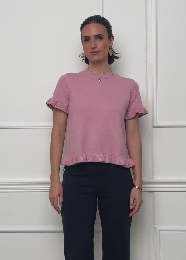 Kurzarm-Pullover mit Volants - rosa von SASSYCLASSY