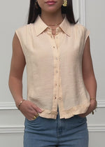 Ärmellose Chiffon Bluse - beige