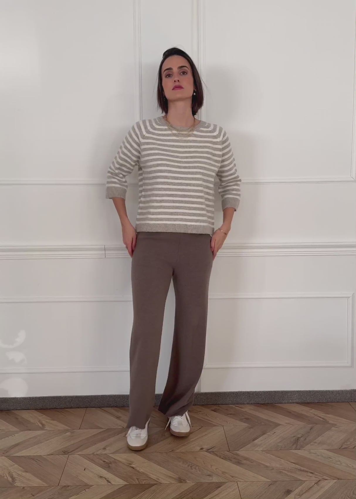 Gestreiftes Strickoberteil - taupe-offwhite