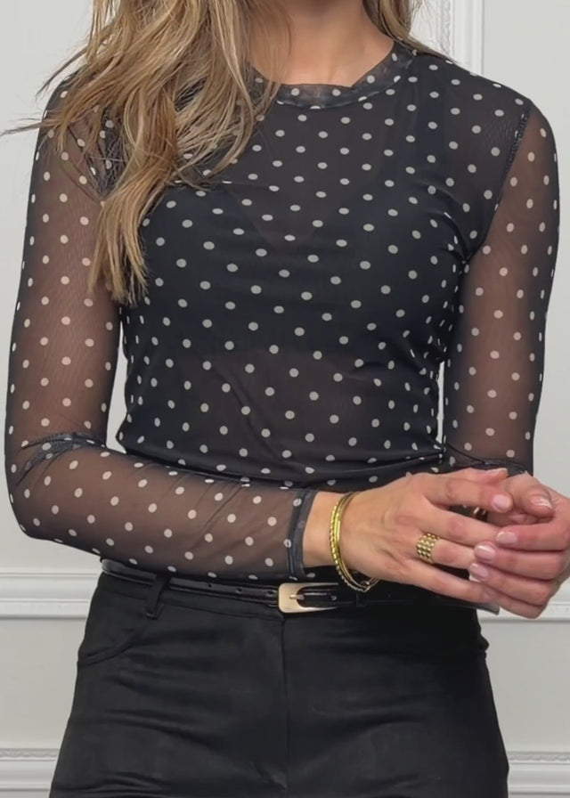 Mesh Langarmshirt mit Punkten - schwarz von SASSYCLASSY