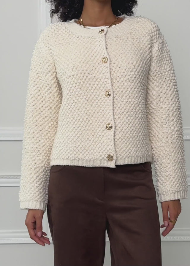 Bouclé Strickjacke - offwhite
