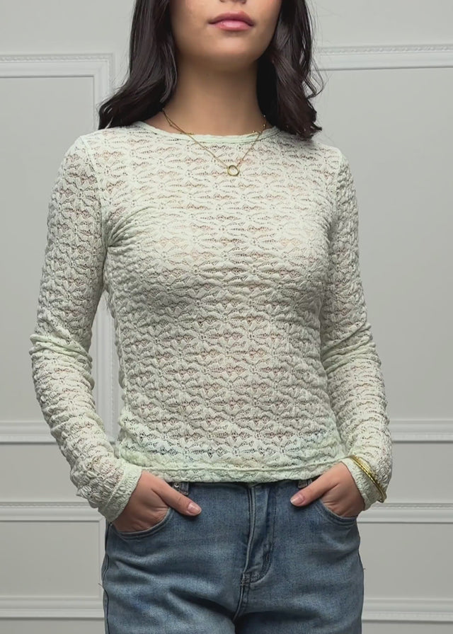 Floral lace long-sleeved top - sage green by SASSYCLASSY