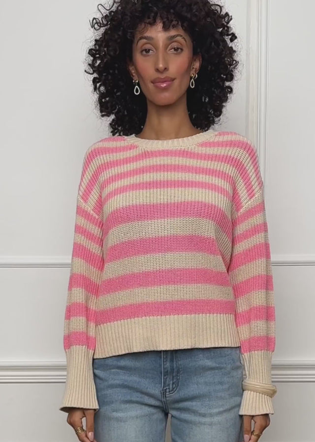 Gestreifter Baumwoll-Pullover - beige-lachs von SASSYCLASSY