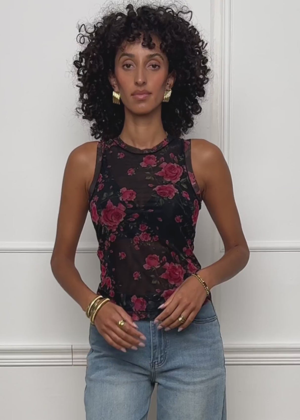 Mesh top with floral print - black by SASSYCLASSY