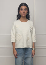 Sweater with floral embroidery - off-white