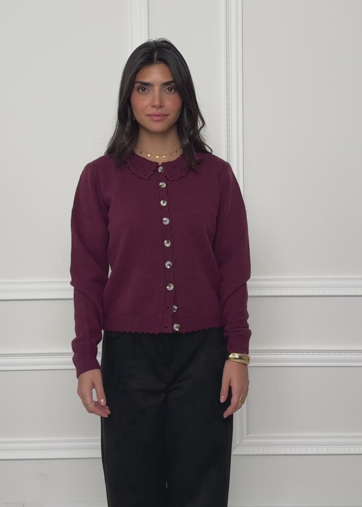 Cardigan with crochet collar - burgundy by SASSYCLASSY