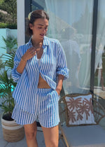 Striped muslin shorts - denim blue