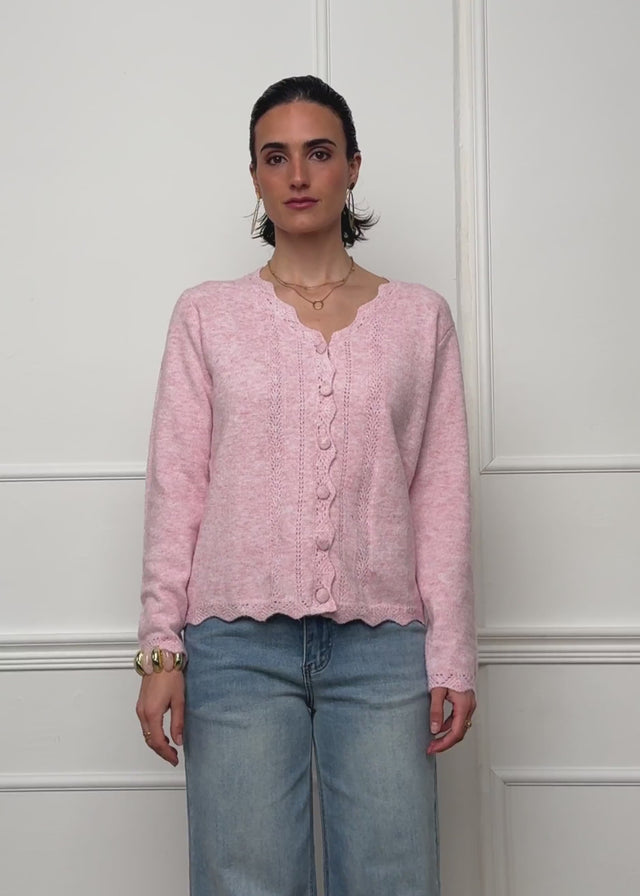 Pointelle Strickjacke - rosa