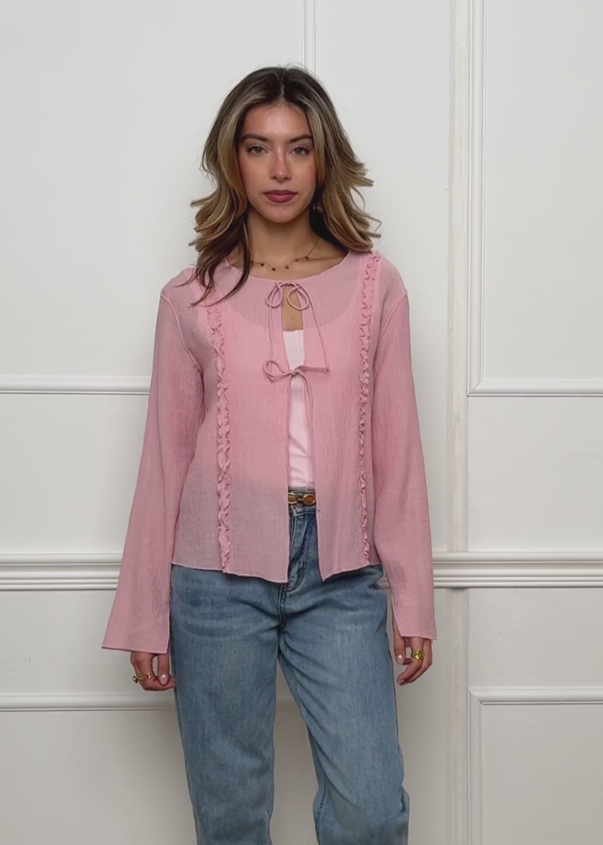 Chiffon Bluse mit Schleifenverschluss - rosa