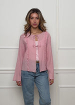 Chiffon Bluse mit Schleifenverschluss - rosa