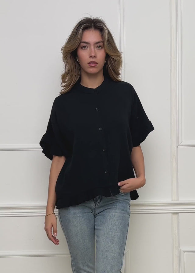 Musselin Bluse mit Rüschensaum - schwarz von SASSYCLASSY