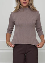 Ribbed knit top with funnel neck - taupe