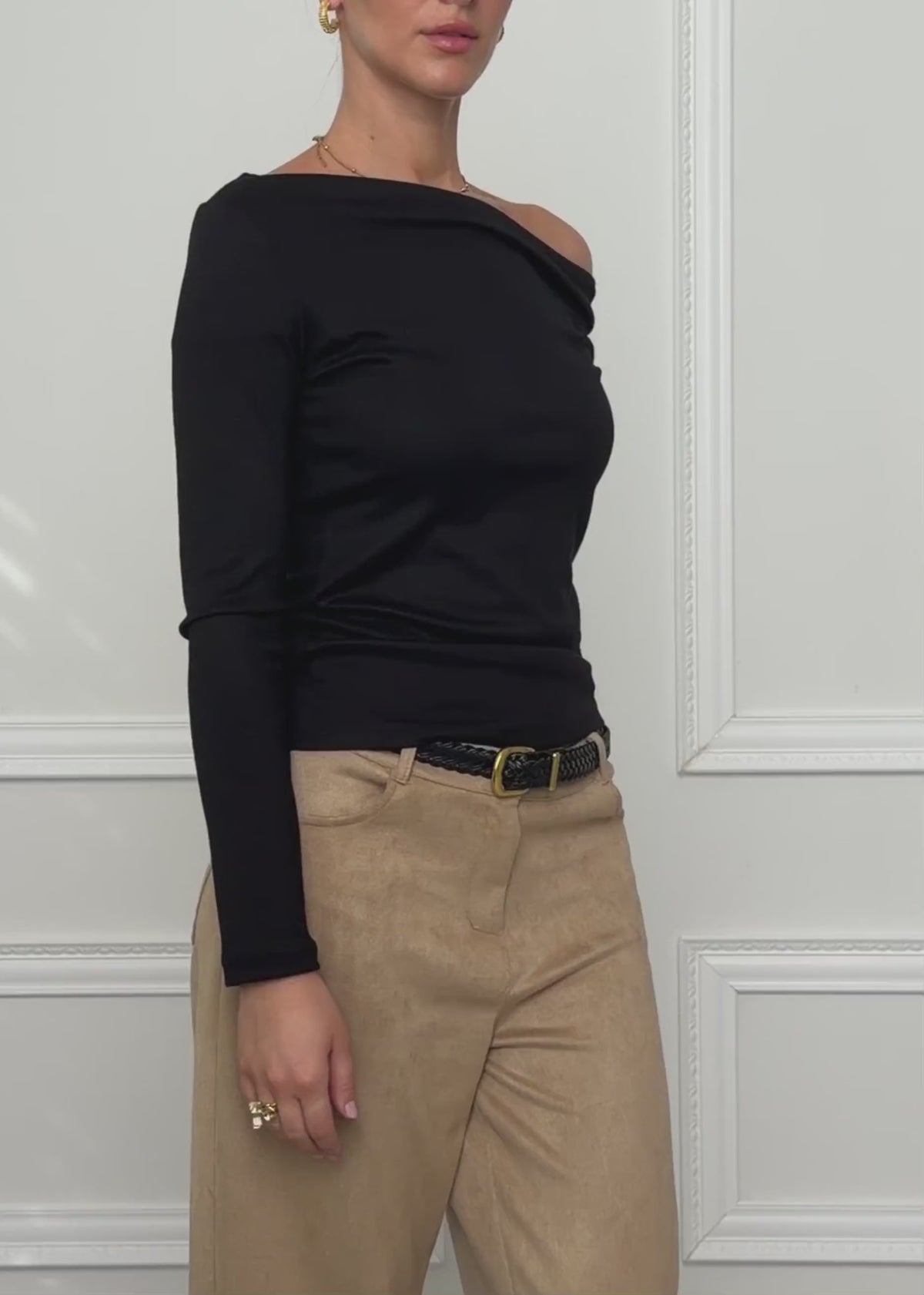 Glitter top with asymmetric neckline - black by SASSYCLASSY
