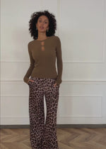 Ribbed knit top with cut-outs - brown
