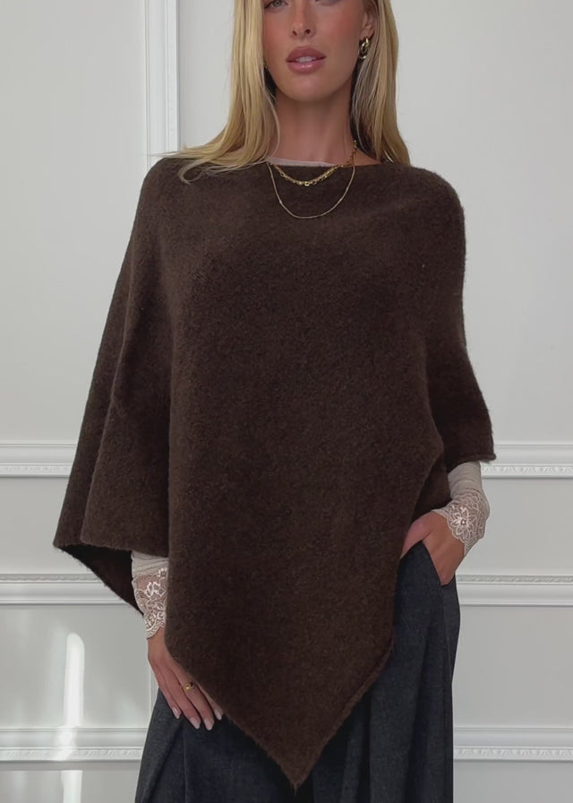 Wool blend poncho - brown by SASSYCLASSY