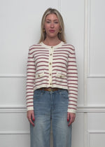Elegante Strickjacke mit Streifenmuster - offwhite