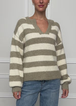 Striped jumper with trim - off-white-taupe