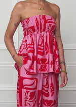 Bandeau Top mit Kunstprint - pink-rot