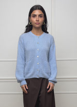 Strickjacke aus Alpaka-Mix - eisblau