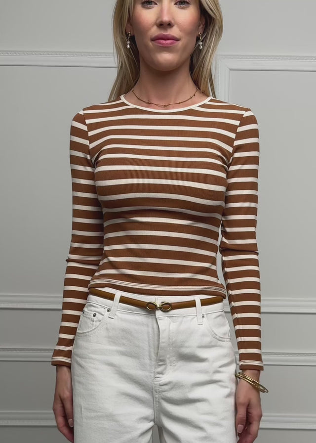 Striped long-sleeved top - brown-white by SASSYCLASSY