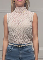 Spitzen-Top mit Stehkragen - offwhite