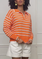 Feinstrickpullover mit Polokragen und Ajourstreifen - orange