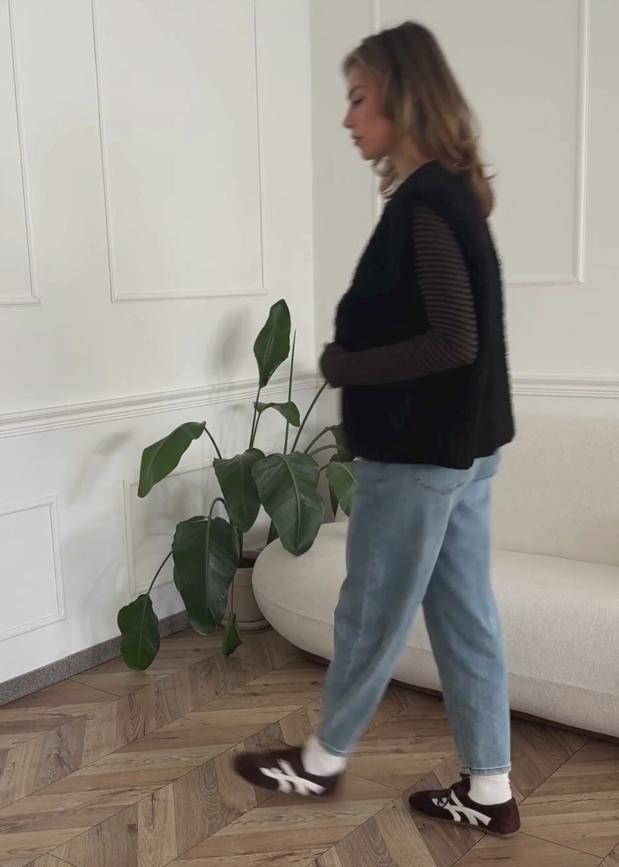 Gestreiftes, leicht transparentes Langarmshirt mit Kaschmiranteil - braun-schwarz