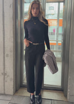 Suede-look barrel-leg trousers - black