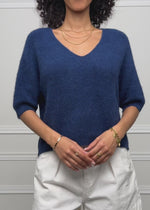 Strickoberteil mit V-Ausschnitt - dunkelblau