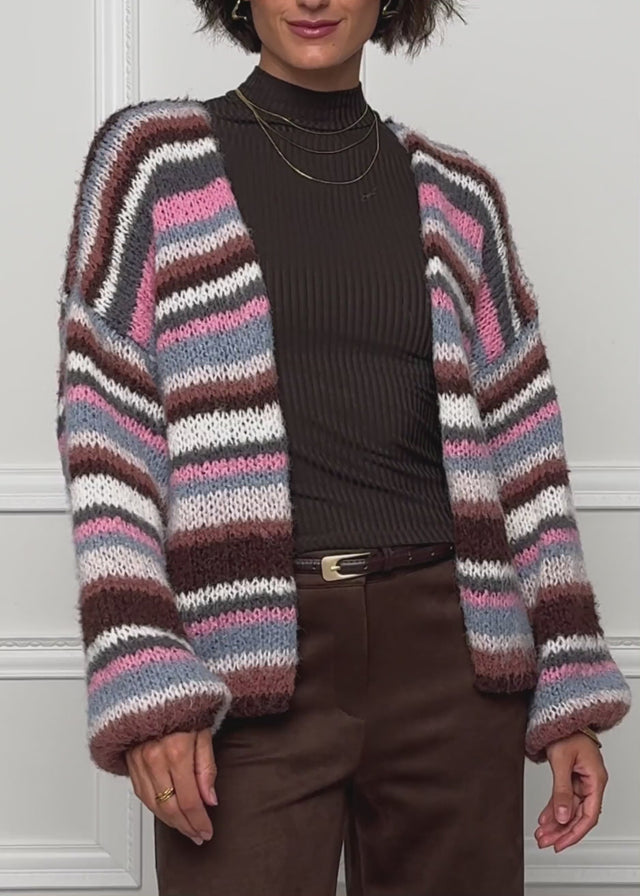 Gestreifter, mehrfarbiger Cardigan - blau-rosa von SASSYCLASSY