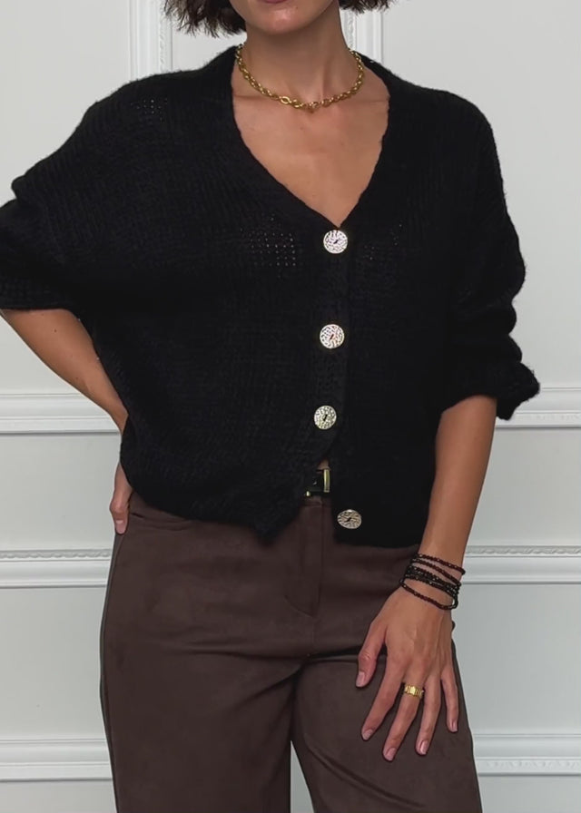 Strickjacke mit 3/4-Ärmeln - schwarz von SASSYCLASSY