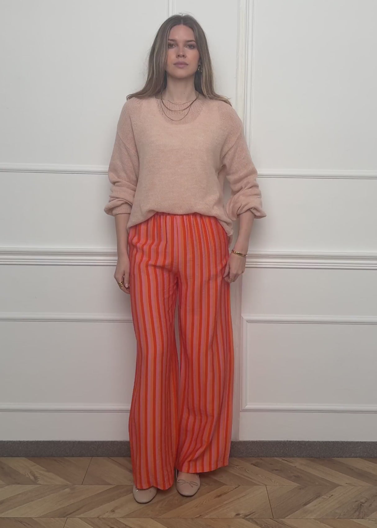 Gestreifte Hose aus Viskose - orange