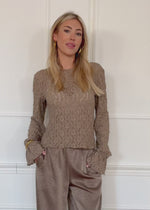 Langarm Spitzenshirt mit Volantärmeln - taupe